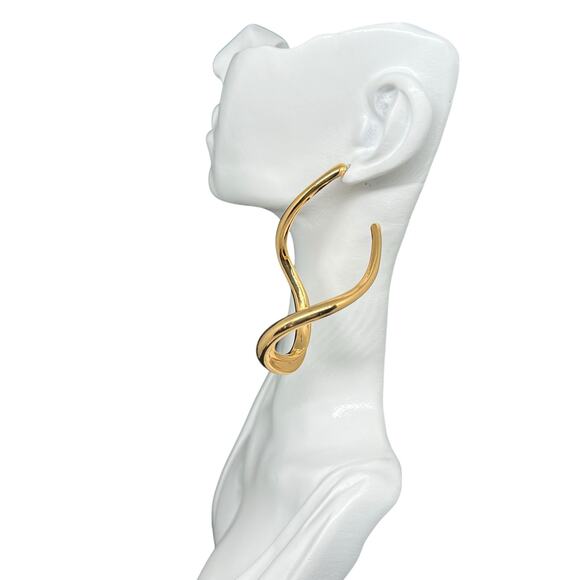 Modern Gold Tone Geometric Square Hoop Statement Earring Minimalist Post Stud - Picture 3 of 8